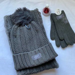 UGG Grey Hat, Infinity Scarf & Glove Set